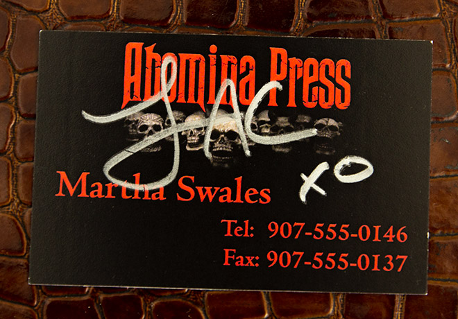 Martha Swales’ business card prop as featured in Once Bitten… signed by Lauren Ashley Carter!